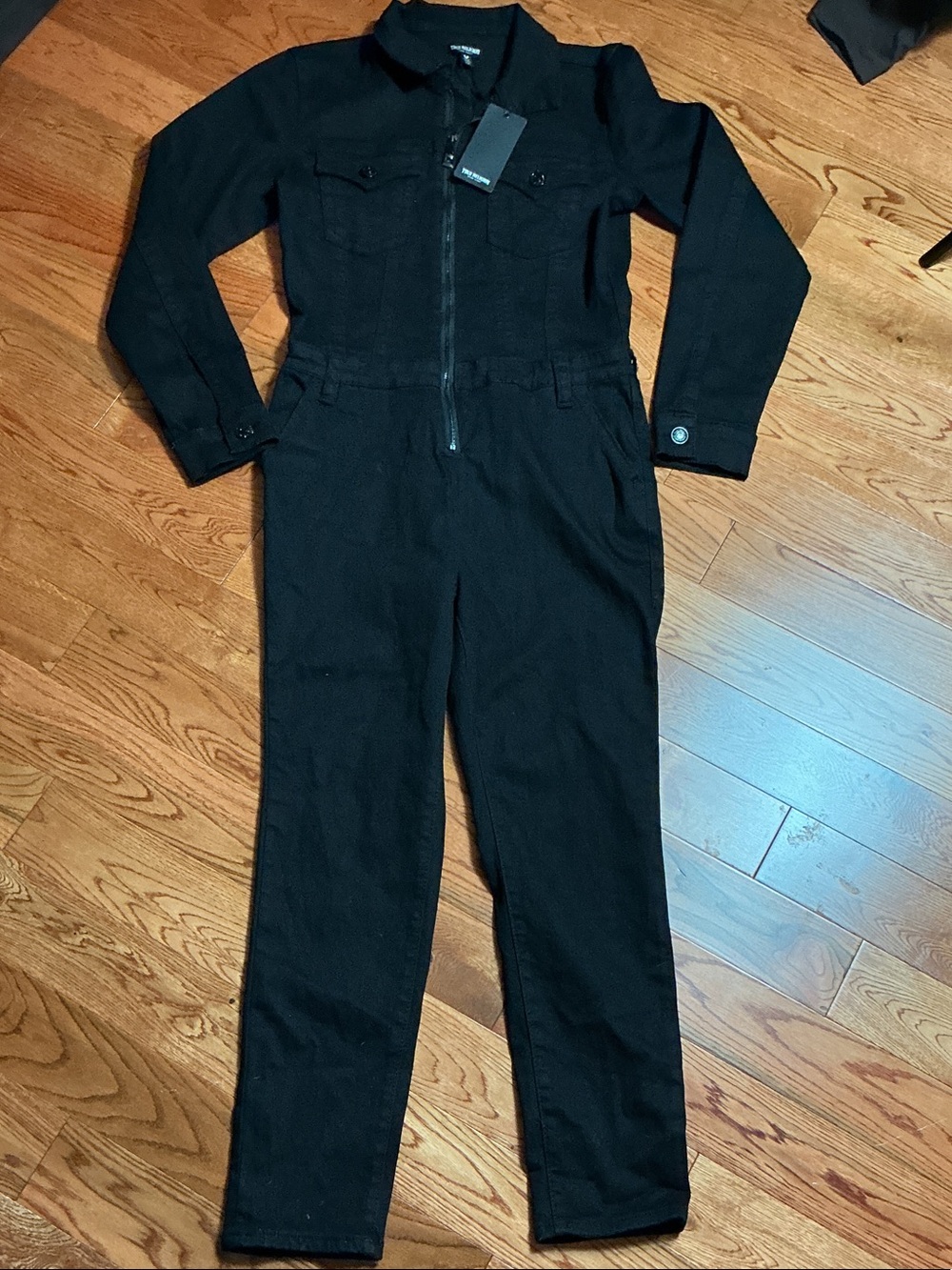 True Religion Black Zip-Front Utility Jumpsuit
